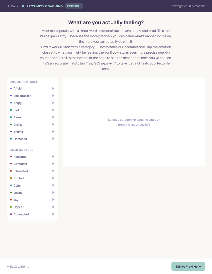 Pinpoint emotion tool in Proxi He