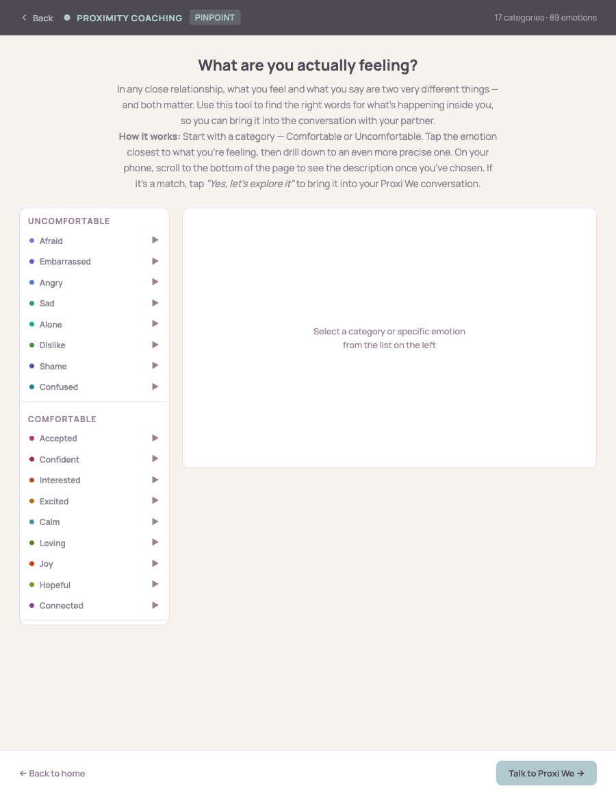 Pinpoint emotion tool in Proxi We